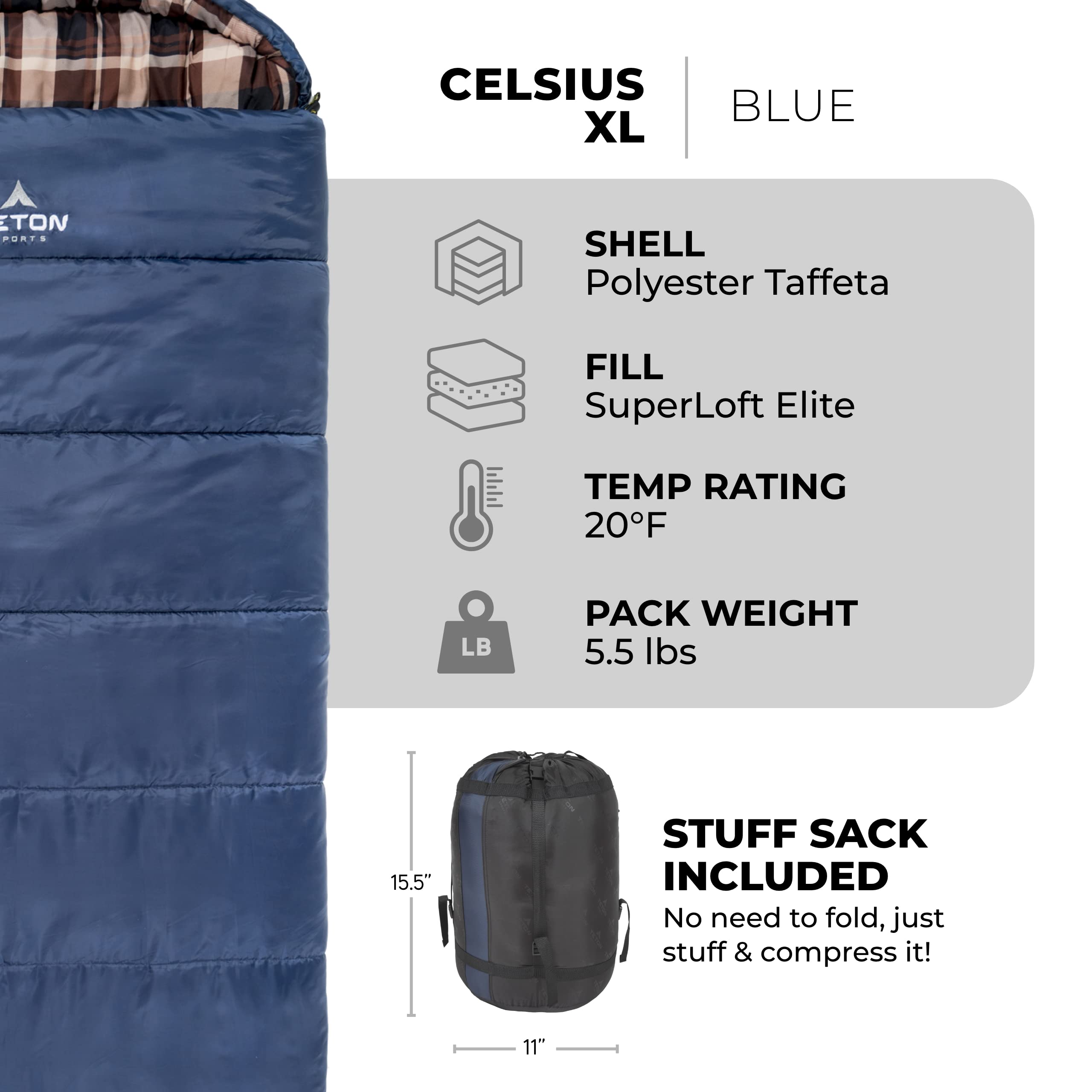 Teton Sports Celsius Xl Sleeping Bags - Durable And Warm Sleeping Bag For Adults And Kids- Camping Made Easy And Warm - Compress
