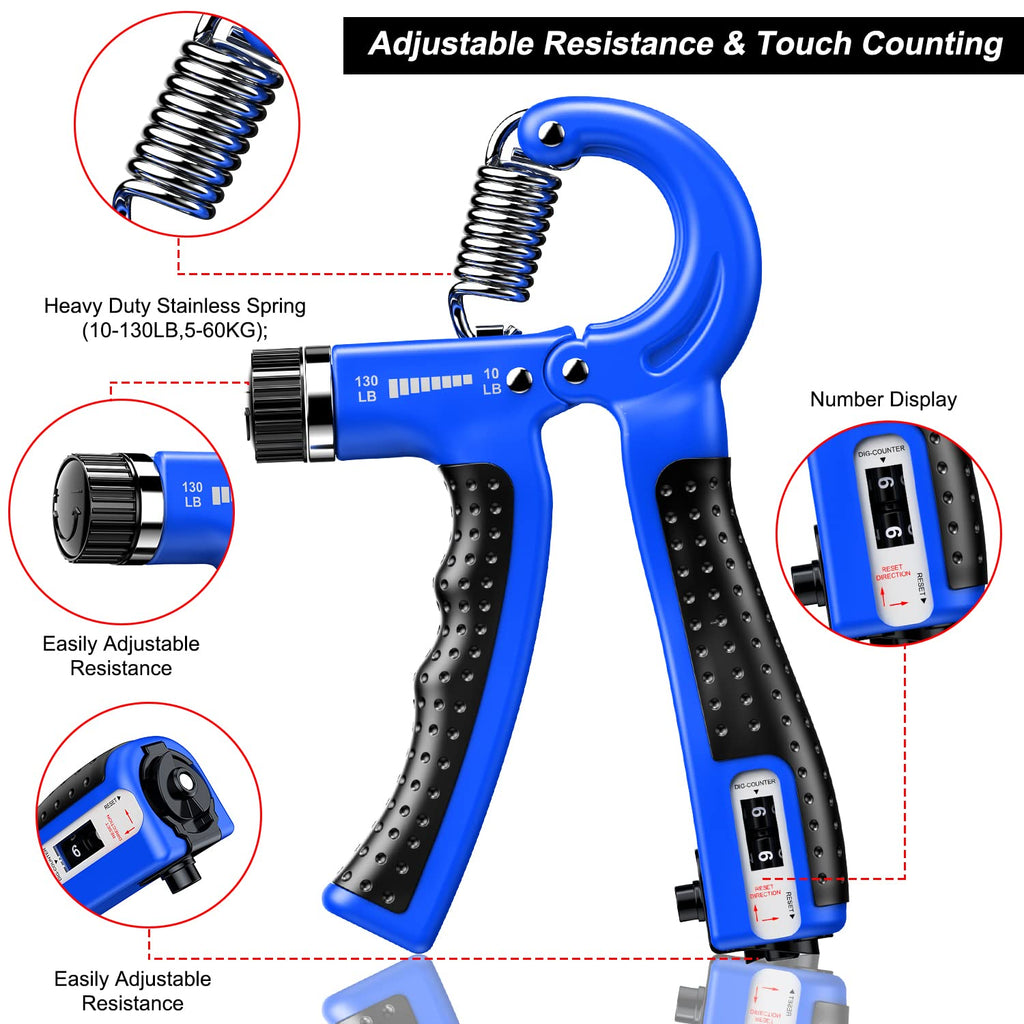 Kdg Hand Grip Strengthener 2 Pack(Blue) Adjustable Resistance 10-130 Lbs Forearm Exerciser,Grip Strength Trainer For Muscle Buil