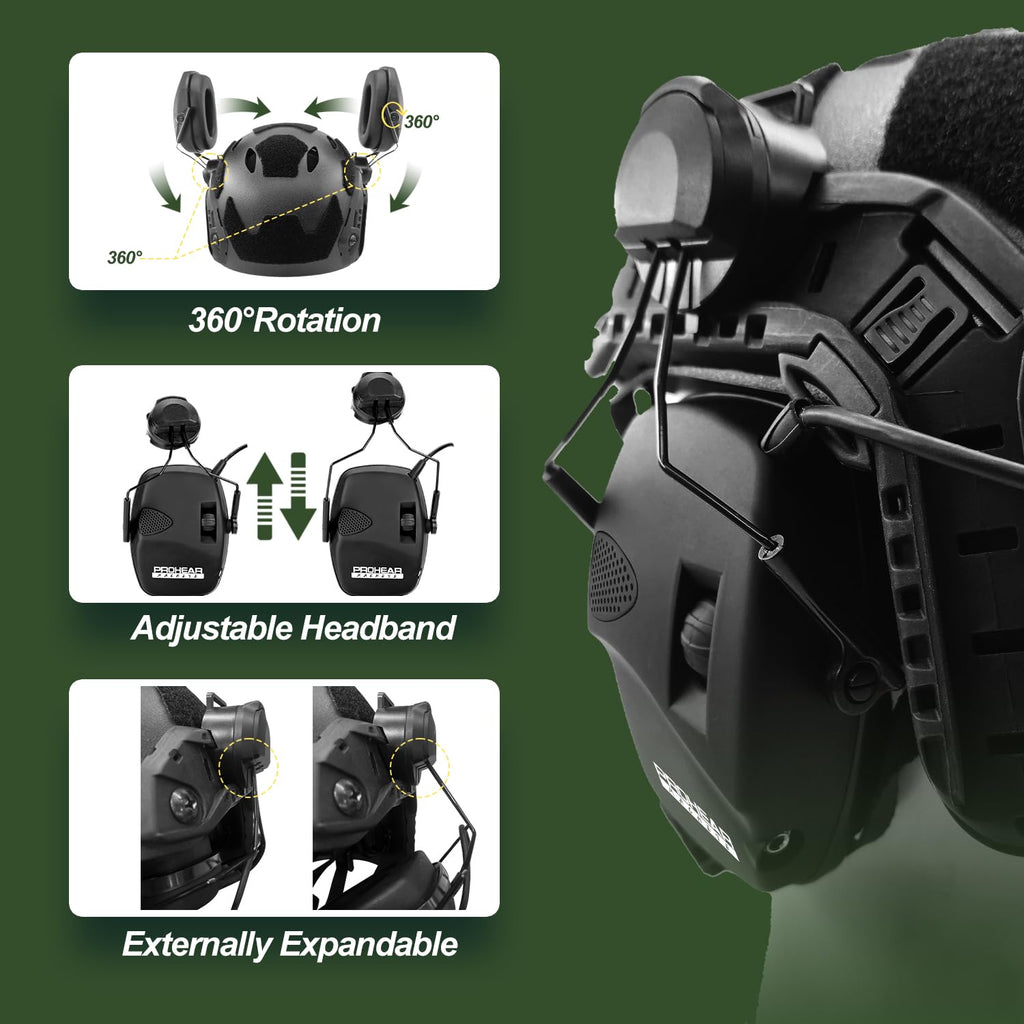 Prohear Arc Rail Adapter For Helmet Shooting Ear Protection Earmuffs, Nrr 23Db Noise Reduction Hearing Protection For Hunting, B