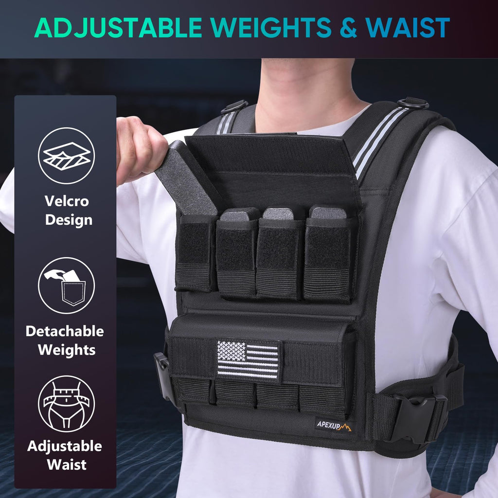 APEXUP Adjustable Weighted Vest Men 20lbs/30lbs/40lbs Weights with Reflective Stripe, Weight Vest Woman Workout Vest for Strengt