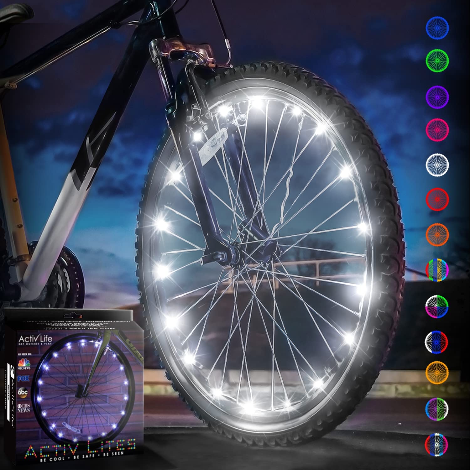 Activ Life Bike Lights, White, 1-Tire Pack Led Bicycle Christmas Lights For Wheels With Batteries Included, Fun Gift Ideas For H
