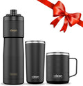Clean Hydration Gift Set | Square Water Bottle 25 Oz | Insulated Bike Water Bottle 23 Oz | Double Wall Ceramic Tumbler 20 Oz | Black