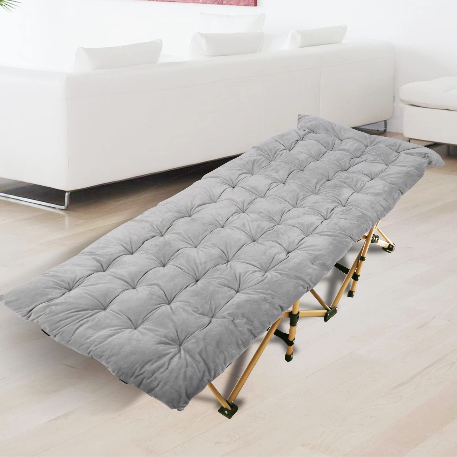 Redcamp Cot Pads For Camping, Thicker Soft Comfortable Cotton Sleeping Cot Mattress Pad 75''X29'', Grey