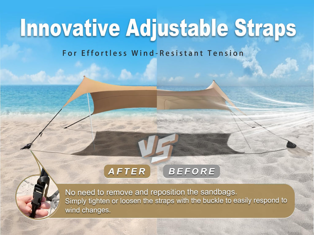 Bestset 10  10Ft Upf50+ Beach Tent Sun Shelter, Windproof Stable Outdoor Pop Up Beach Shade Canopy For Camping, Fishing, Backyar