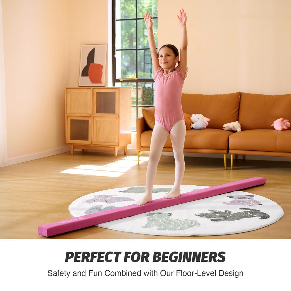 Zelus 8' Folding Gymnastics Balance Beam, Floor Balance Beam W/Carry Handles Anti-Slip Base, Beginners & Professional Gymnasts (