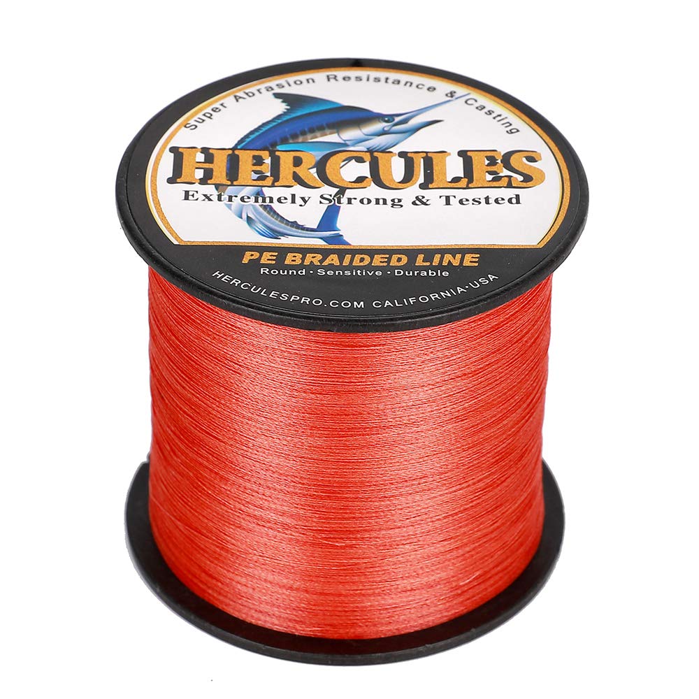 Hercules Braided Fishing Line 2000M 2187Yds 10Lbs-200Lbs Pe Superline 8 Strands (Red 10Lb/4.5Kg 0.12Mm)