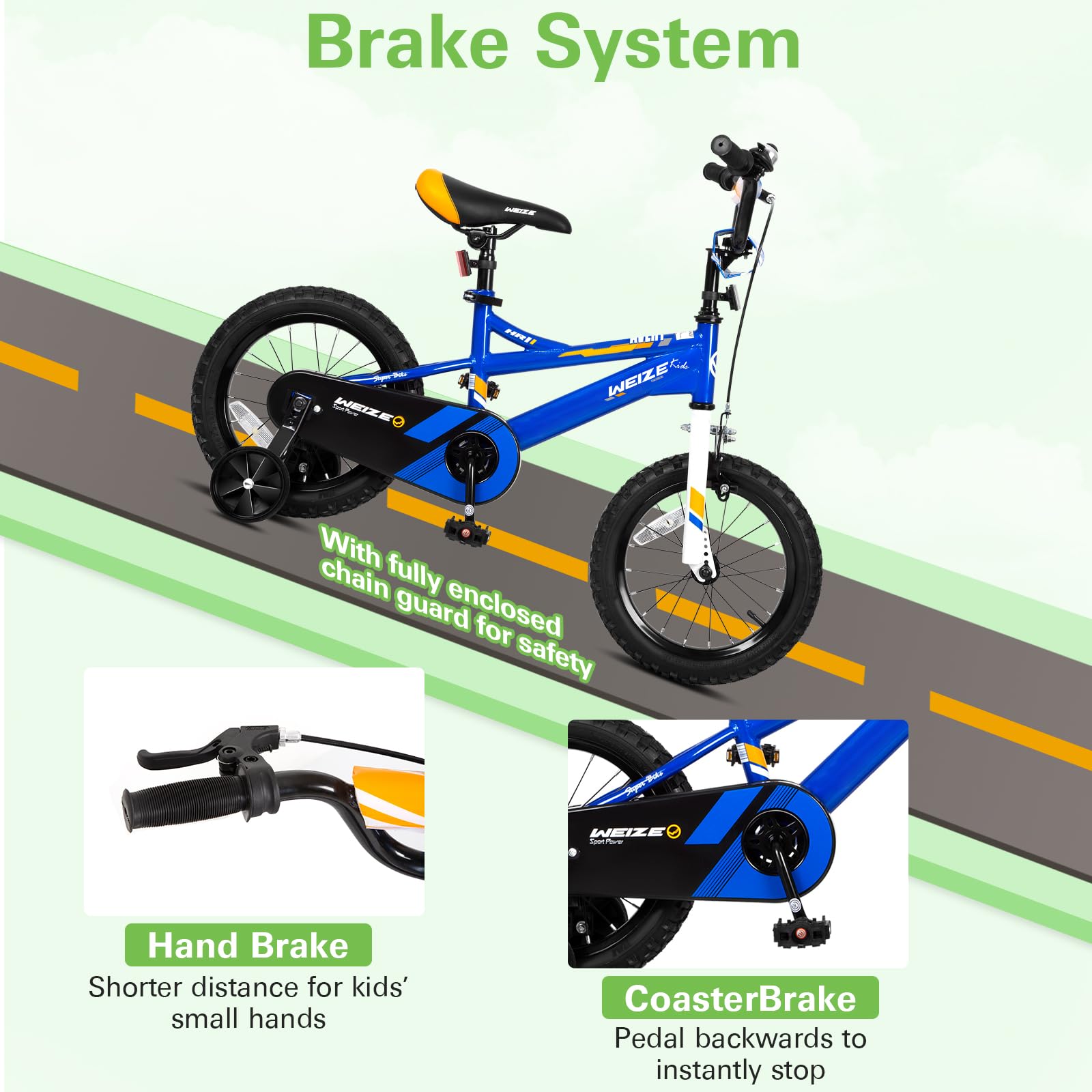 WEIZE Kids Bike, 14 Inch Children Bicycle for Boys Girls Ages 3-5 Years Old, Rider Height 35-42 Inch, Coaster Brake, Blue