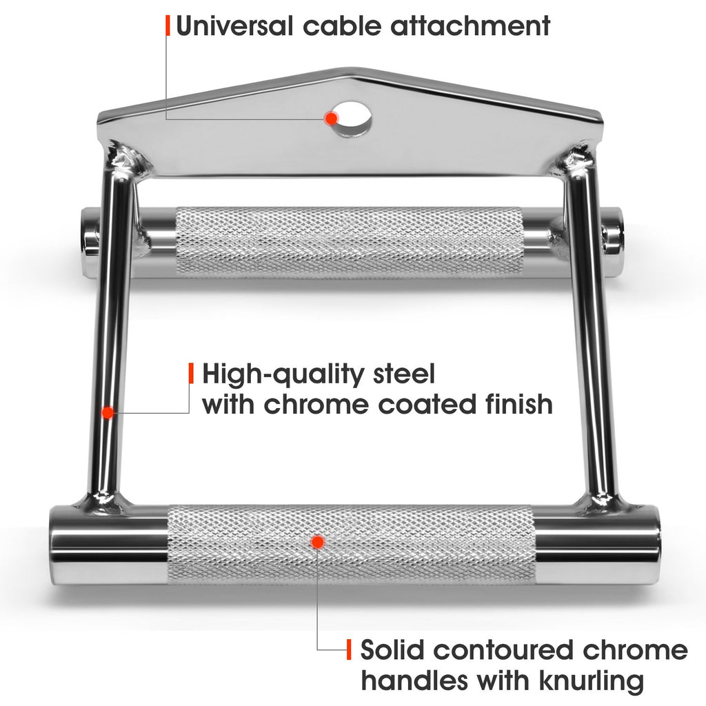 Yes4All Special Combo Tricep V Shaped Press Down Bar - Closed Handle Cable Attachments & Black T-Bar Row Platform Full 360A