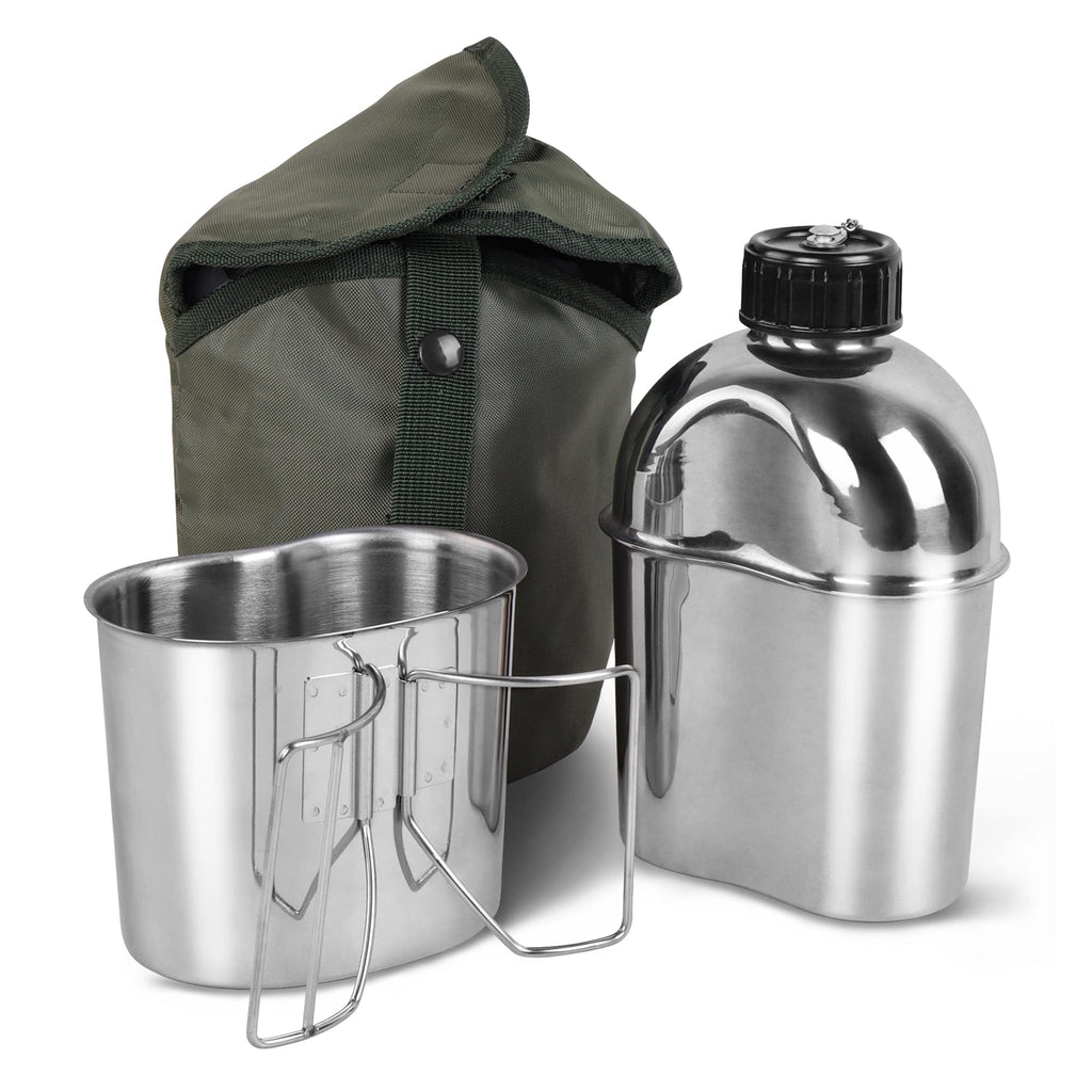 Goetland Stainless Steel Wwii Us Military Canteen Kit 1.2Qt With 0.6Qt Cup Nylon Cover G.I.