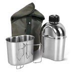 Goetland Stainless Steel Wwii Us Military Canteen Kit 1.2Qt With 0.6Qt Cup Nylon Cover G.I.
