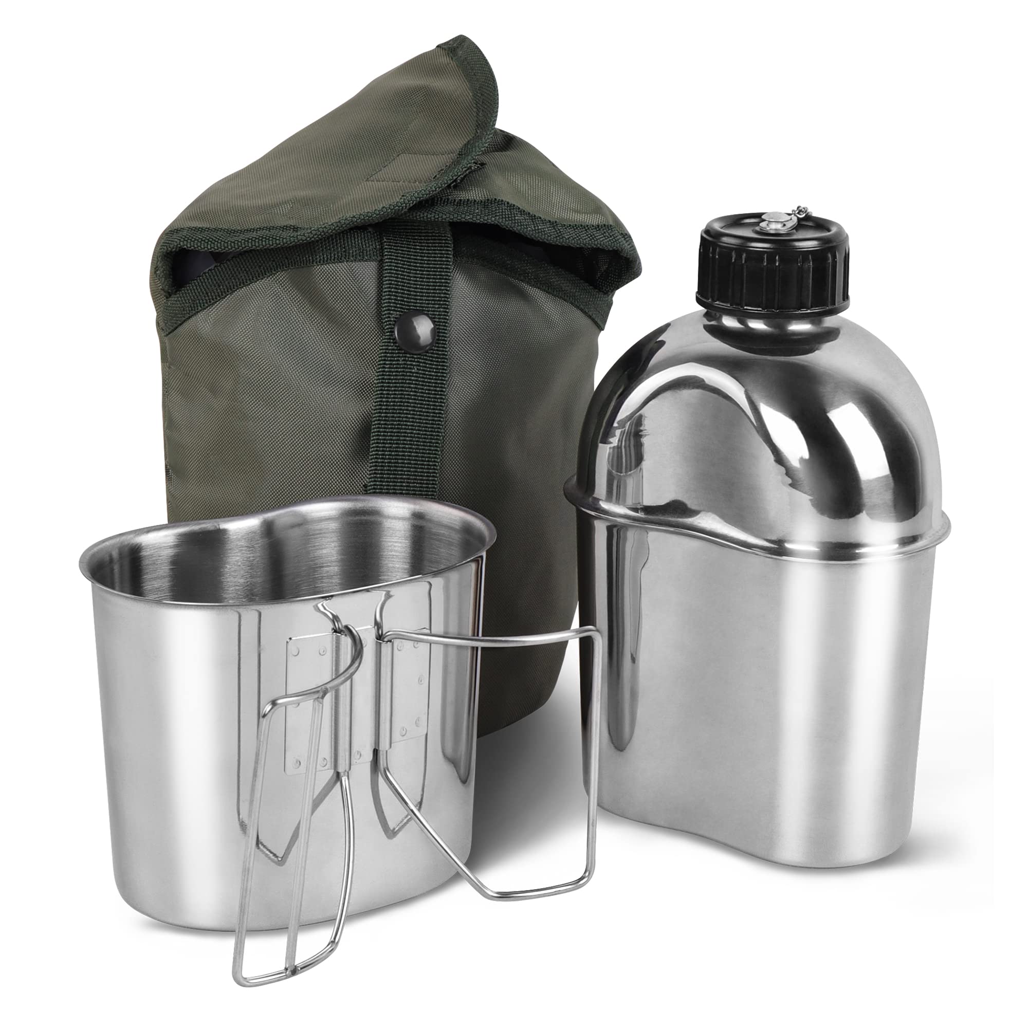 Goetland Stainless Steel Wwii Us Military Canteen Kit 1.2Qt With 0.6Qt Cup Nylon Cover G.I.