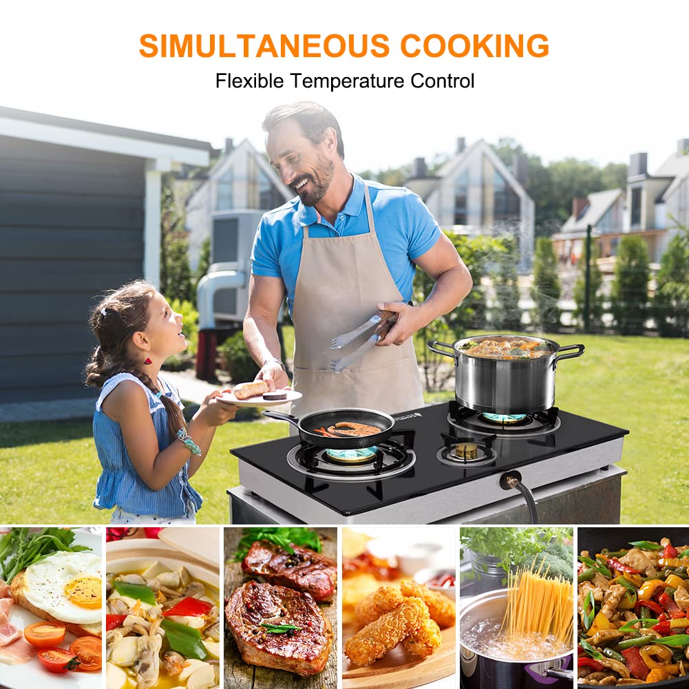 Camplux Propane Gas Stove With 21,600Btu, 3 Burners Propane Stove, Tempered Glass Camping Cooking Stove