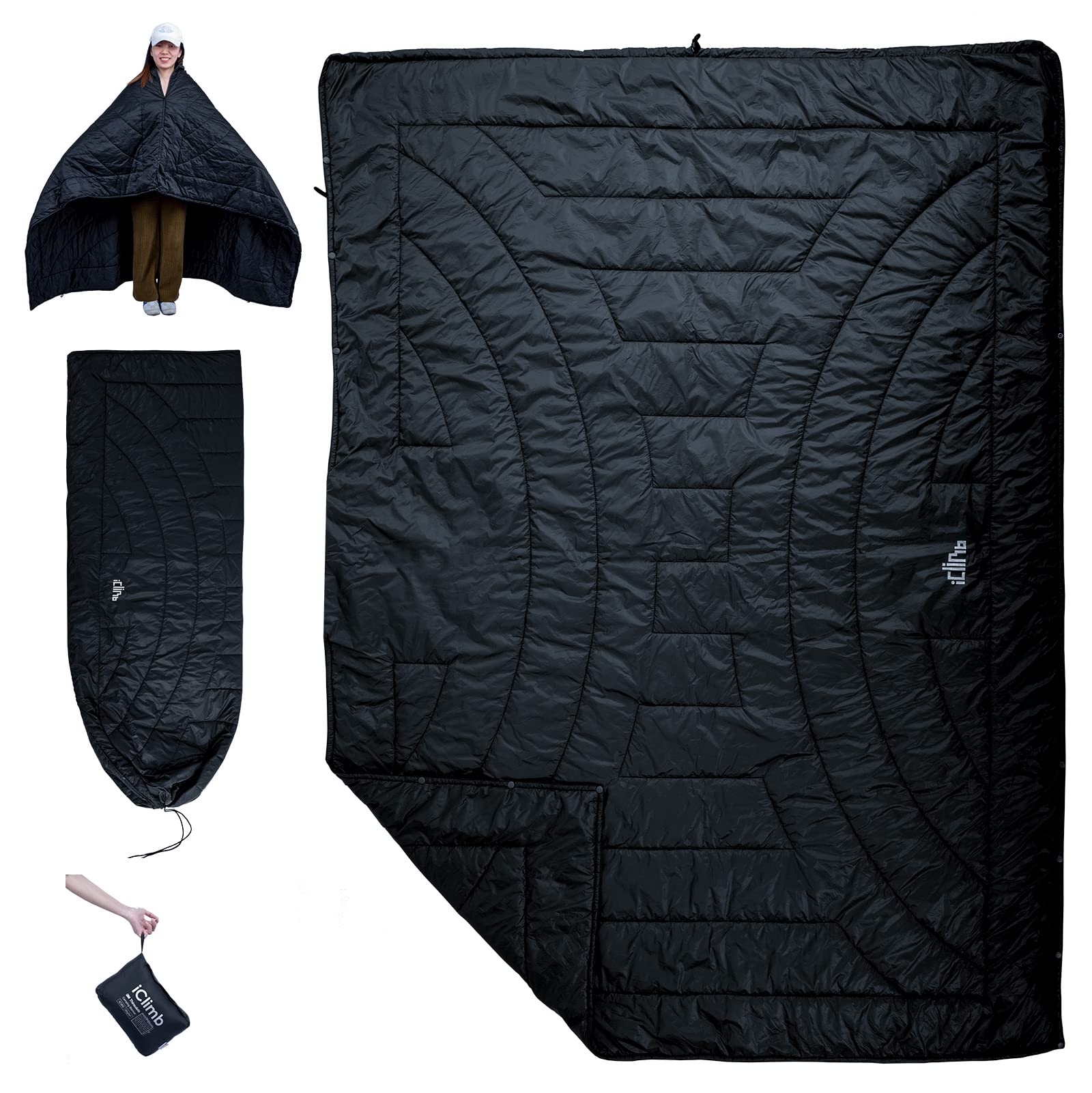 Iclimb 3M Thinsulate Insulation Warm Camping Blanket Ultralight Compact (Black, 1 Lb)