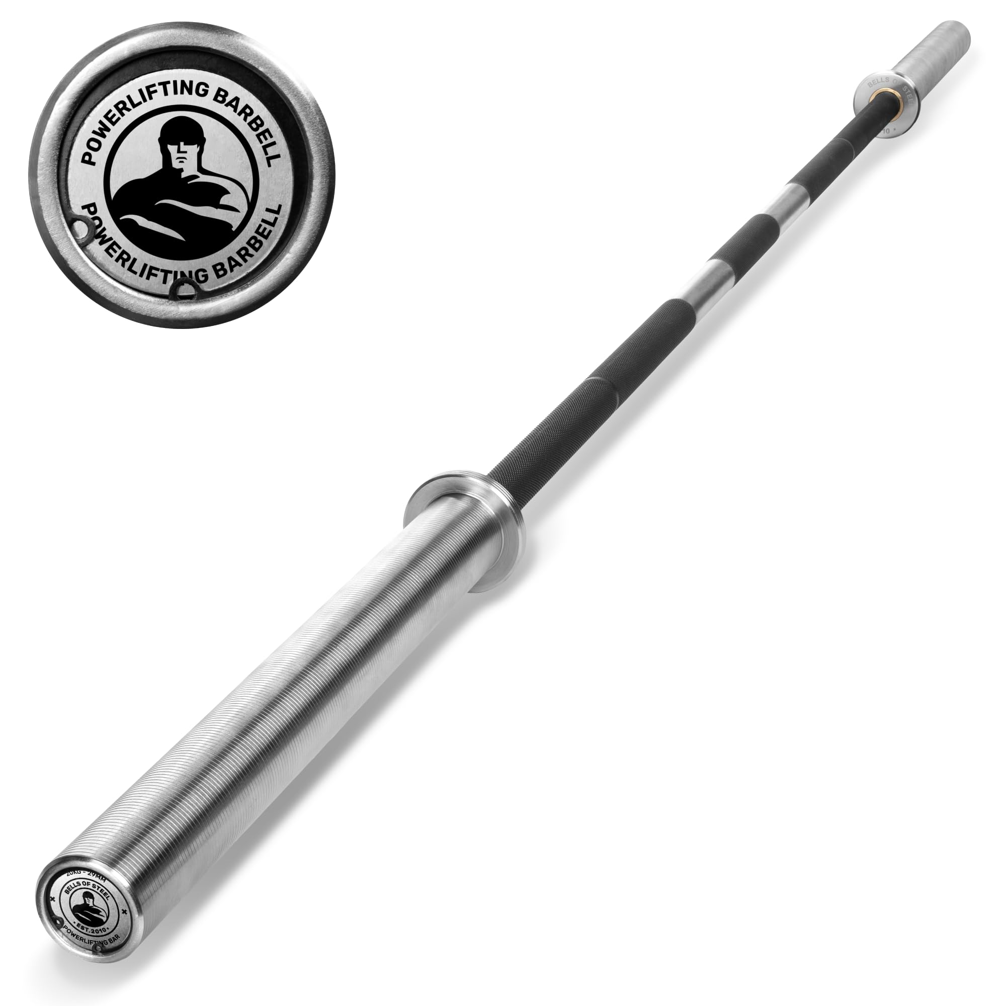 Powerlifting Bar 2.0 [Bells of Steel] Heavy-Duty Power Barbell, Olympic Bar for Powerlifting Barbell, Aggressive Knurling, 29mm 