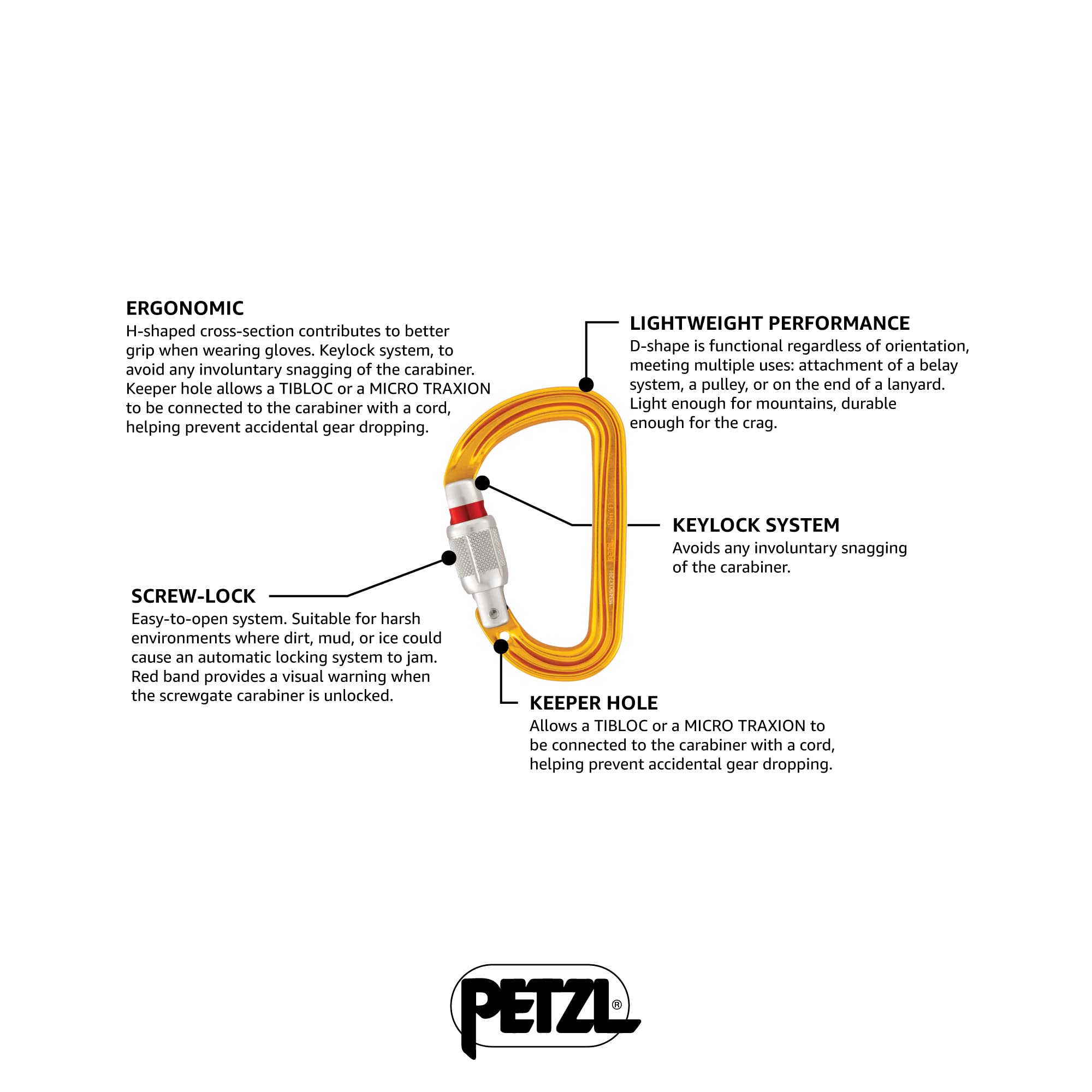 Petzl Sm'D Carabiner - Versatile, Lightweight, Compact, D-Shaped Locking Carabiner For Rock And Ice Climbing - Screw-Lock