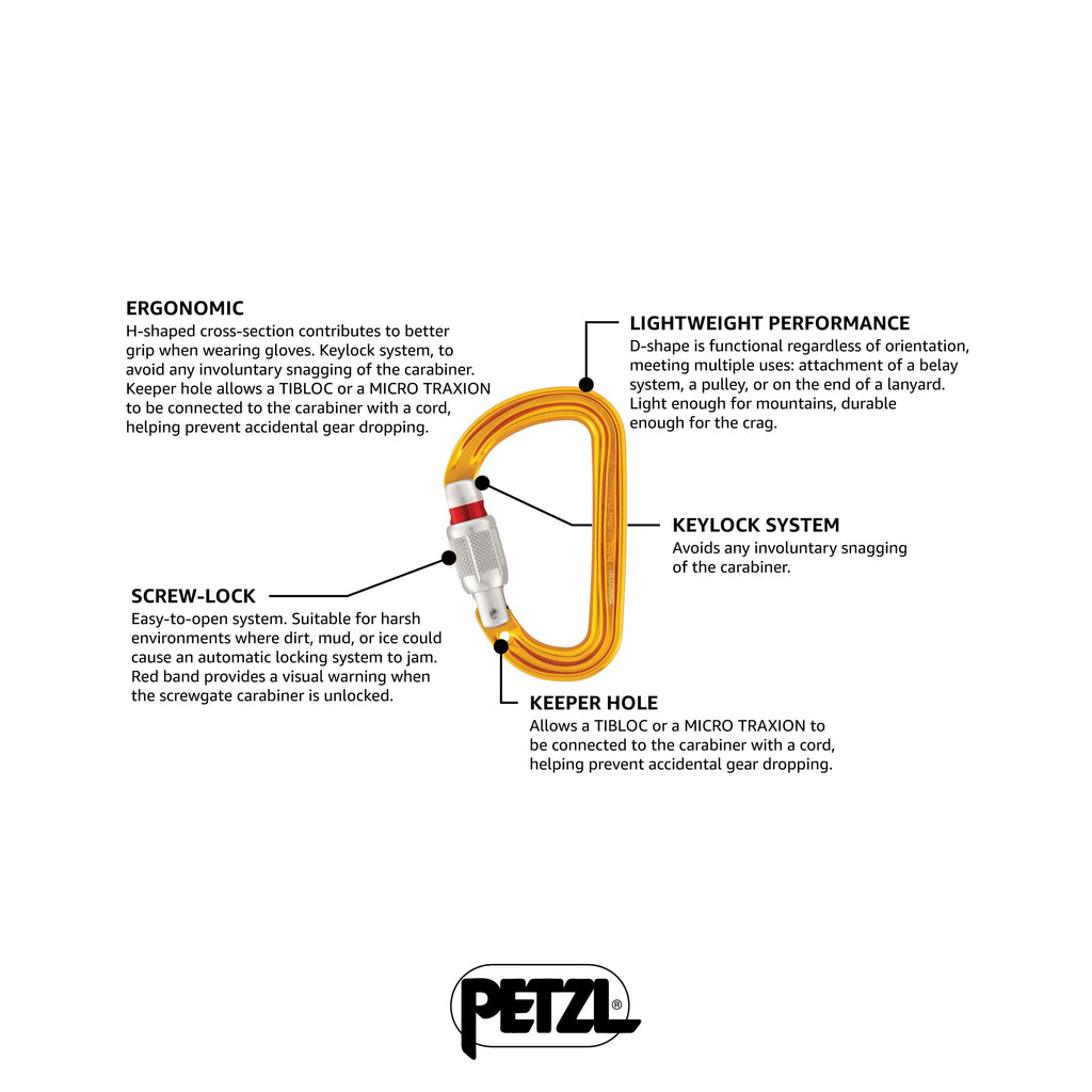 Petzl Sm'D Carabiner - Versatile, Lightweight, Compact, D-Shaped Locking Carabiner For Rock And Ice Climbing - Triact-Lock