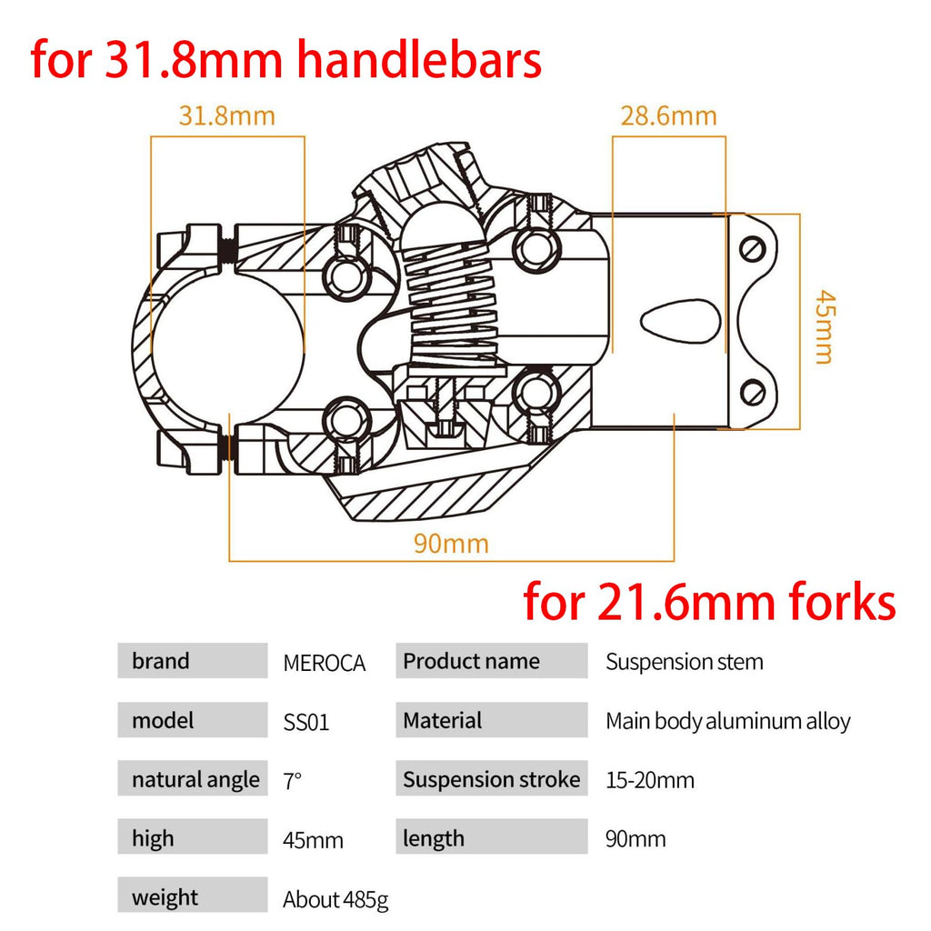 Meroca Suspension Stem For Bikes, Shock-Absorbing Bicycle Handlebar Stem, Bike Stem Mountain Bike Stem Short Handlebar Stem For
