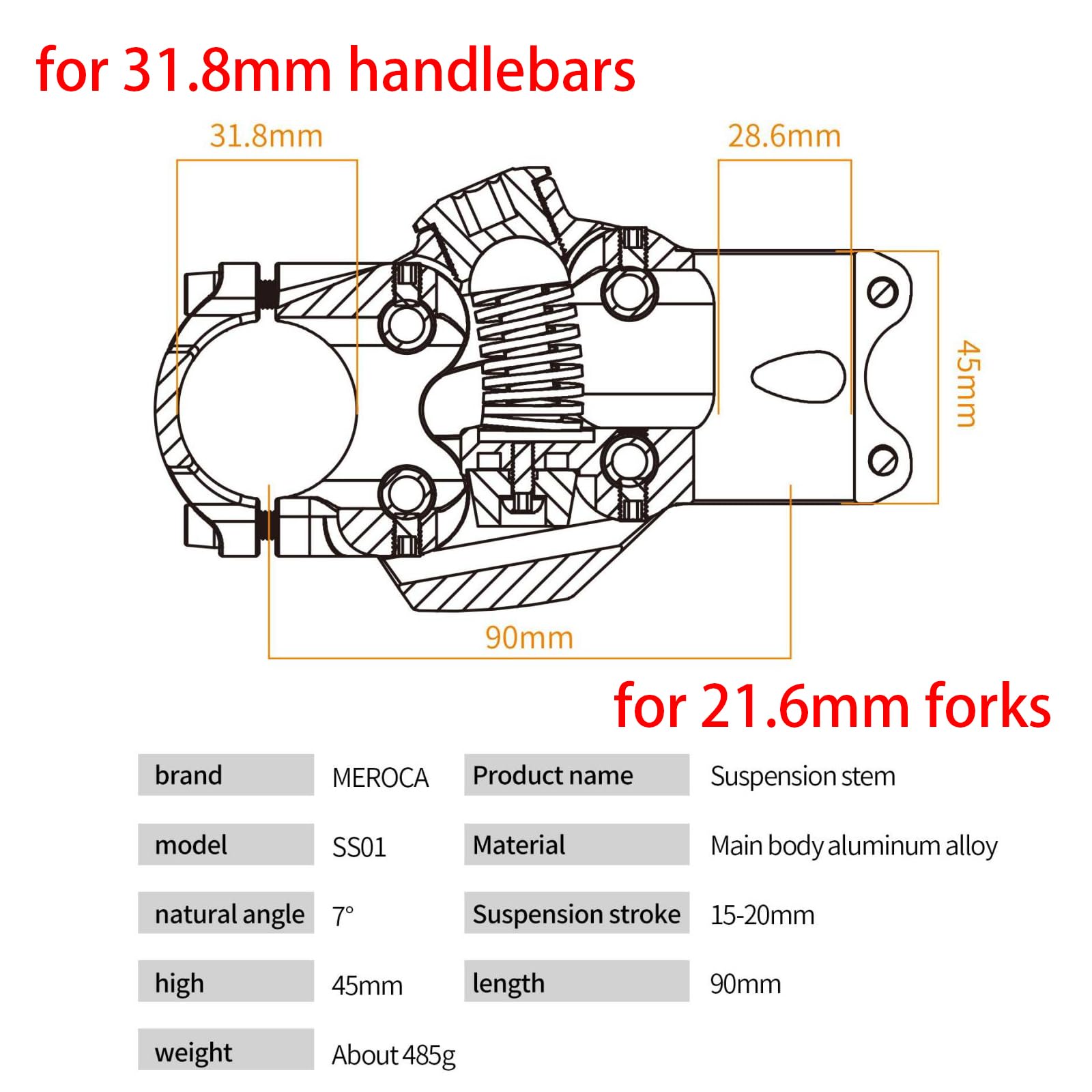 Meroca Suspension Stem For Bikes, Shock-Absorbing Bicycle Handlebar Stem, Bike Stem Mountain Bike Stem Short Handlebar Stem For
