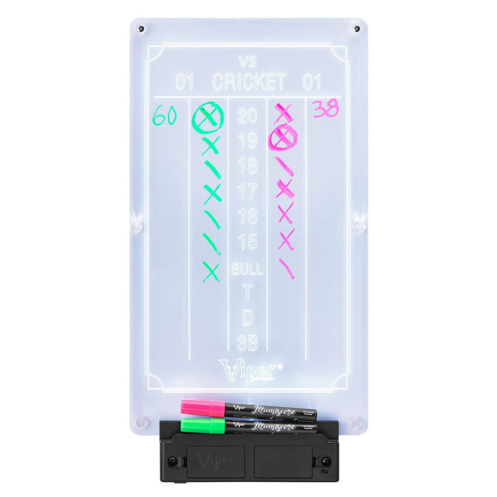 Viper Illumiscore Plus+ See-Through Illuminated Back-Lit Dry Erase Dart Scoreboard, Large (19.50'' L X 10.00'' W), Black