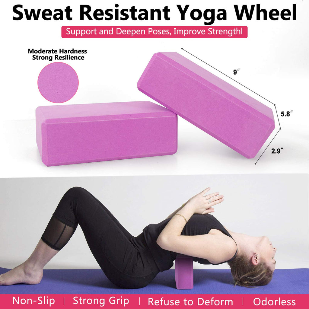 Yoga Wheel Set (11-In-1),Yoga Wheel Back Wheel For Back Pain, Yoga Blocks 2 Pack With Strap, Resistance Bands,Yoga Wheel Bag, Pe