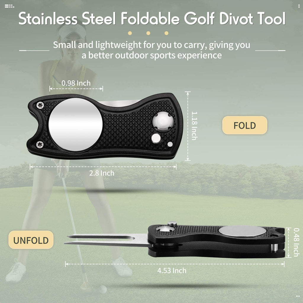 4 Pieces Golf Repair Tool Stainless Steel Foldable Golf Divot Tool Magnetic Golf Button Tool Golf Ball Marker (Red, Silver, Gray