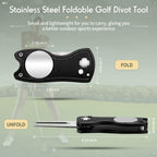 4 Pieces Golf Repair Tool Stainless Steel Foldable Golf Divot Tool Magnetic Golf Button Tool Golf Ball Marker (Red, Silver, Gray