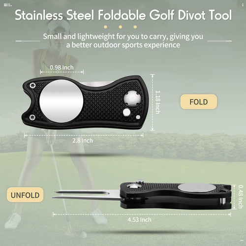 4 Pieces Golf Repair Tool Stainless Steel Foldable Golf Divot Tool Magnetic Golf Button Tool Golf Ball Marker (Red, Silver, Gray