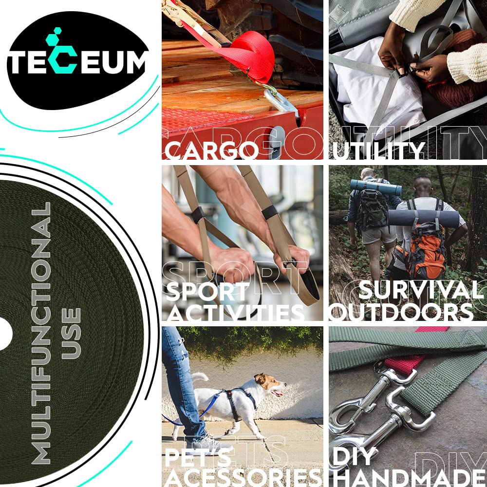 Teceum 1 Inch Webbing - Khaki - 50 Yards - 1    Webbing For Climbing Outdoors Indoors Crafting