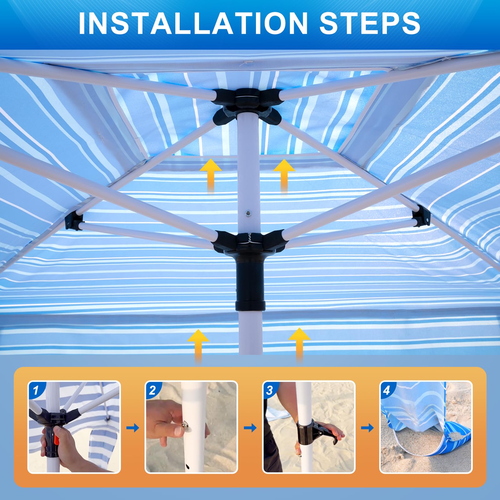 Beach Cabana - Cool 6.2X6.2 Upf 50+ Sun Shade, Easy Setup & Portable, Waterproof Canopy With Sand Pockets, Side Wall & Beach Umb