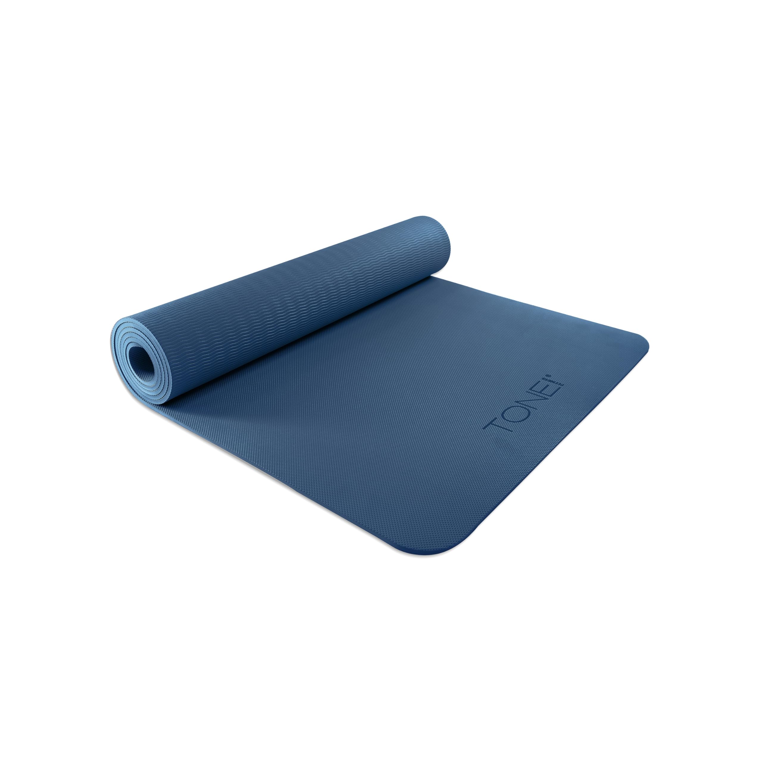 TONE Fitness Yoga Mat 1/4 Thick Non Slip Exercise & Pilates Mat for Home Workouts with Carrying Strap | Pyramid Pattern | Blue