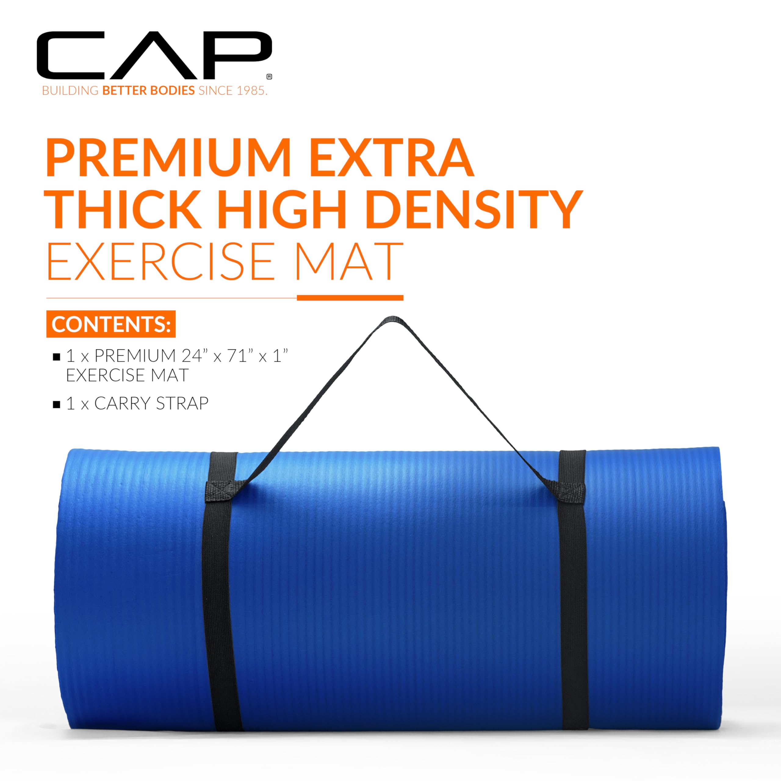 Cap High Density Exercise Mat With Strap, 74''X24''X1 - Blue