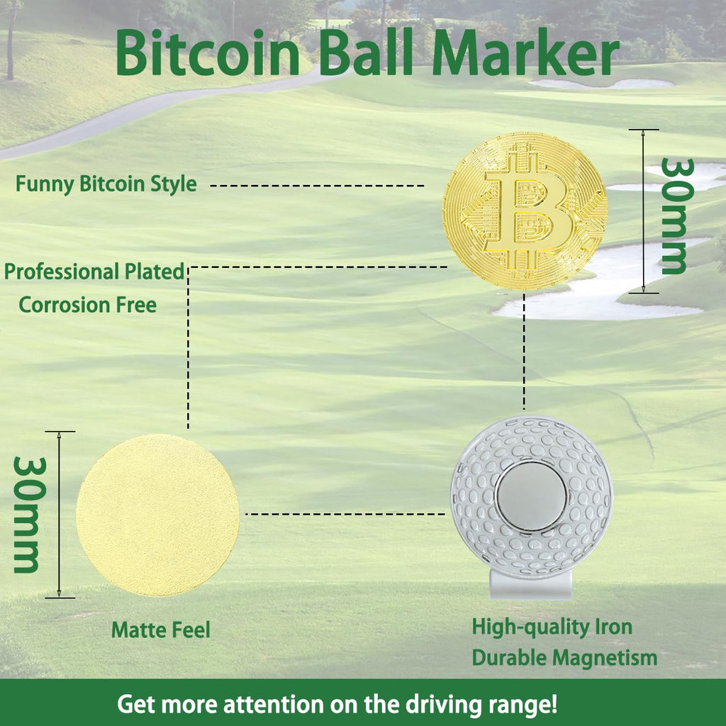 Lefeng 2Pcs Bitcoin Golf Ball Marker With Magnetic Hat Clips - Golf Accessories And Gift Ideas For Men And Women Golfer - Remova