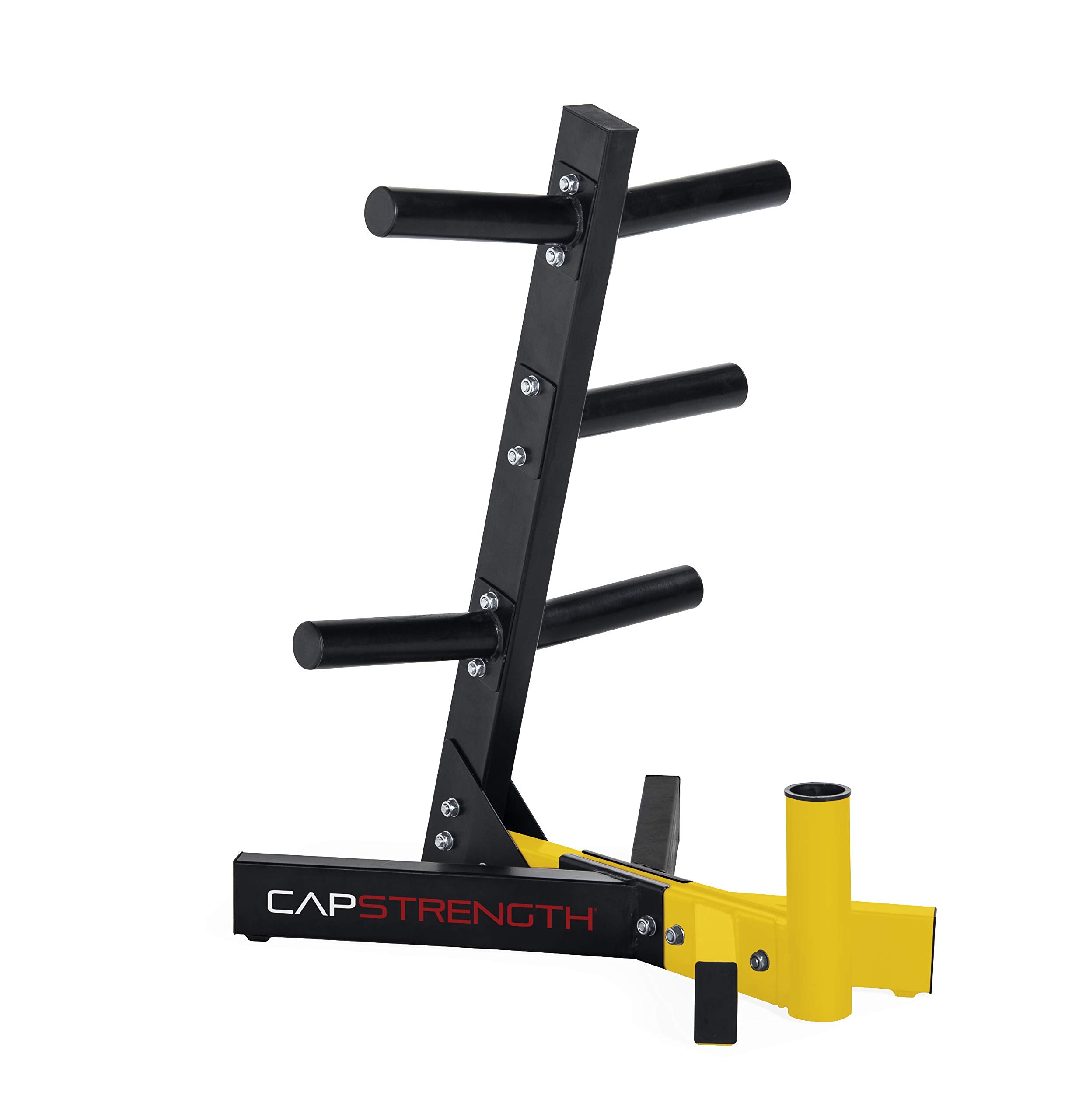 Cap Barbell Olympic Plate Tree Storage Rack For Weights And Bar, Yellow