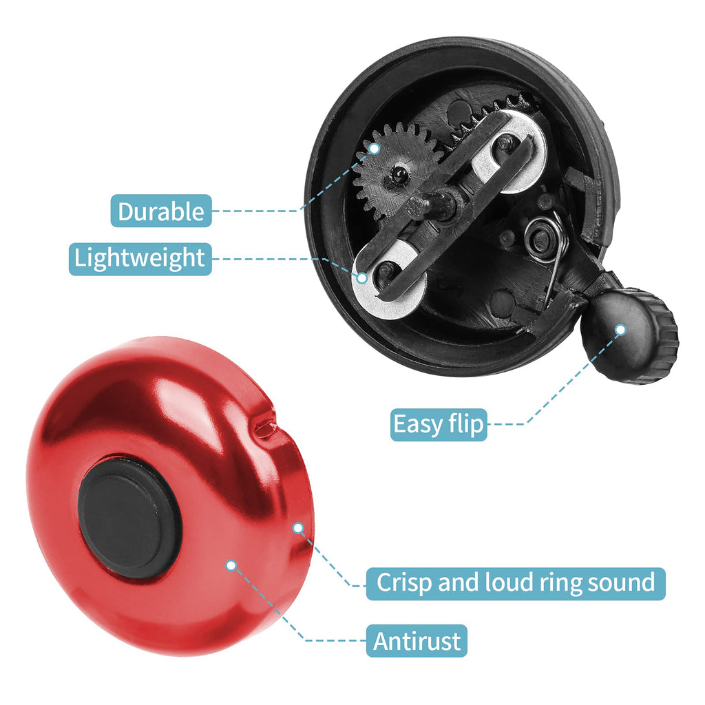 Xthuge Classic Bike Bell, Aluminum Bicycle Bell, Loud Crisp Clear Sound Bicycle Bike Bell For Adults Kids(Red-Right Hand Use2 Pa