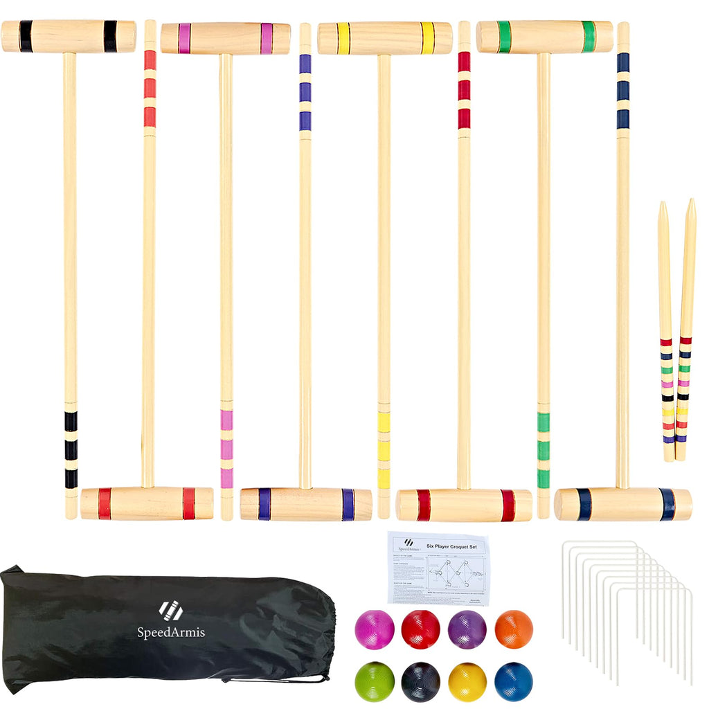 Speedarmis 8 Players Croquet Set - 28In Pine Wooden Mallets, Colored Pe Ball, Wickets, End Stakes, Lawn Backyard Outdoor Game Se