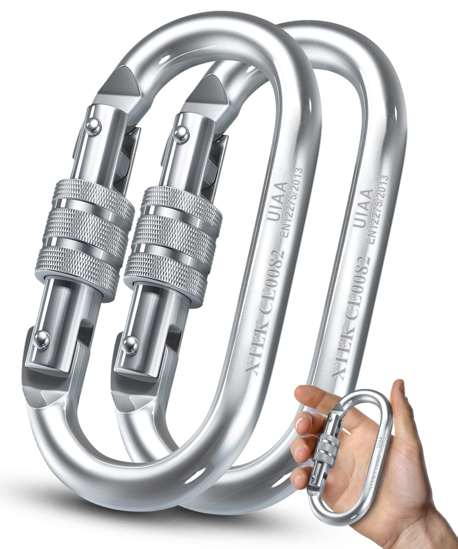 25Kn Climbing Carabiner - Uiaa Ce Rated 5620Lb - Heavy Duty Twist Locking Carabiner Clip - Industrial Strength Large Steel Oval 