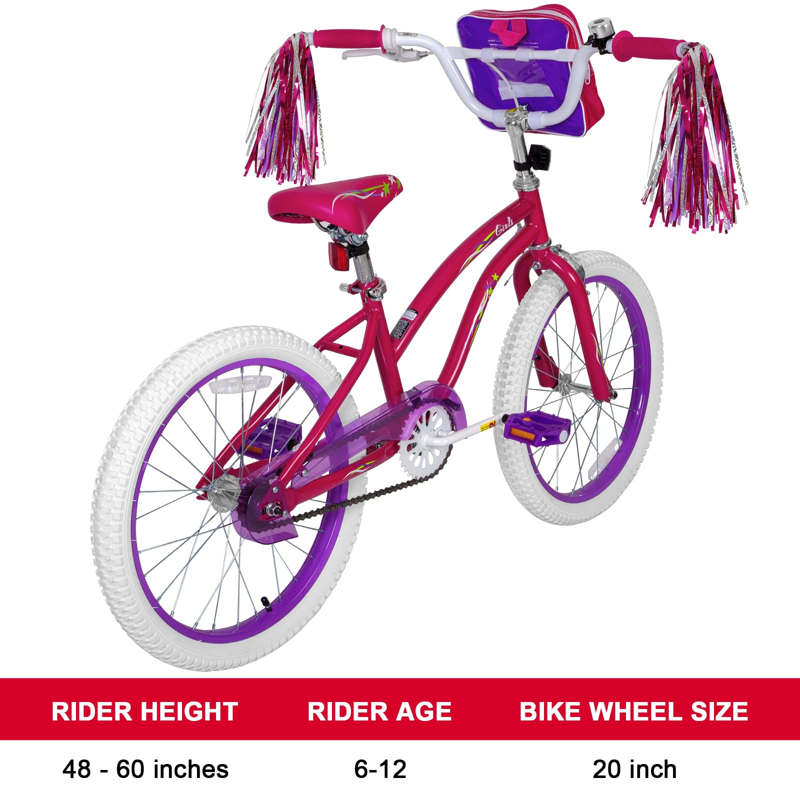Weize Girls Bike For 6-12 Years Old Kids, 20 Inch Kids Bike With Training Wheels, Streamers, Basket And Doll Seat, Children Bicy