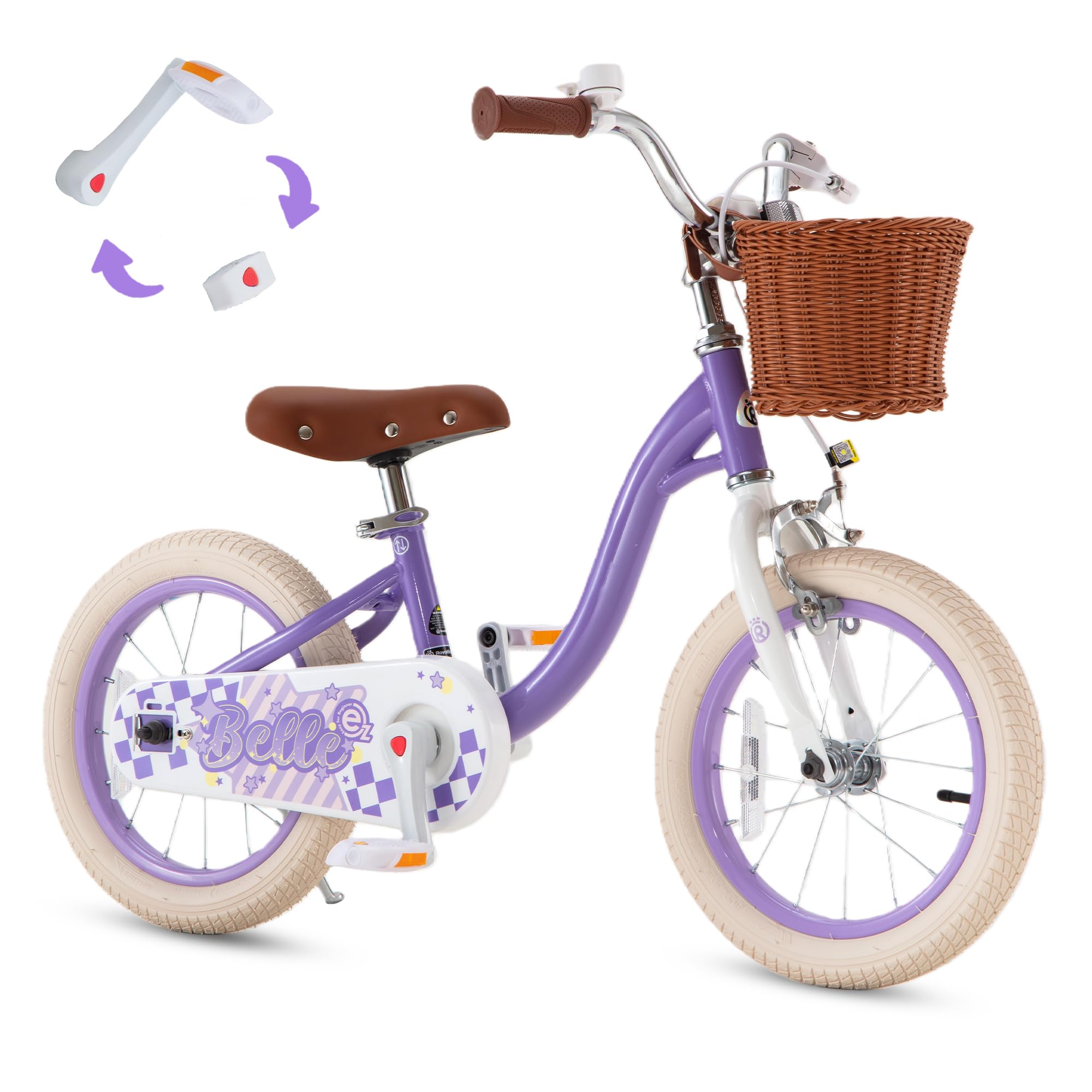 RoyalBaby Girls Bike Belle EZ Kids Bike, Balance and Pedal Bicycle, 14 Inch Wheel for Age 3-5 Years Toddlers to Big Kids, Purple