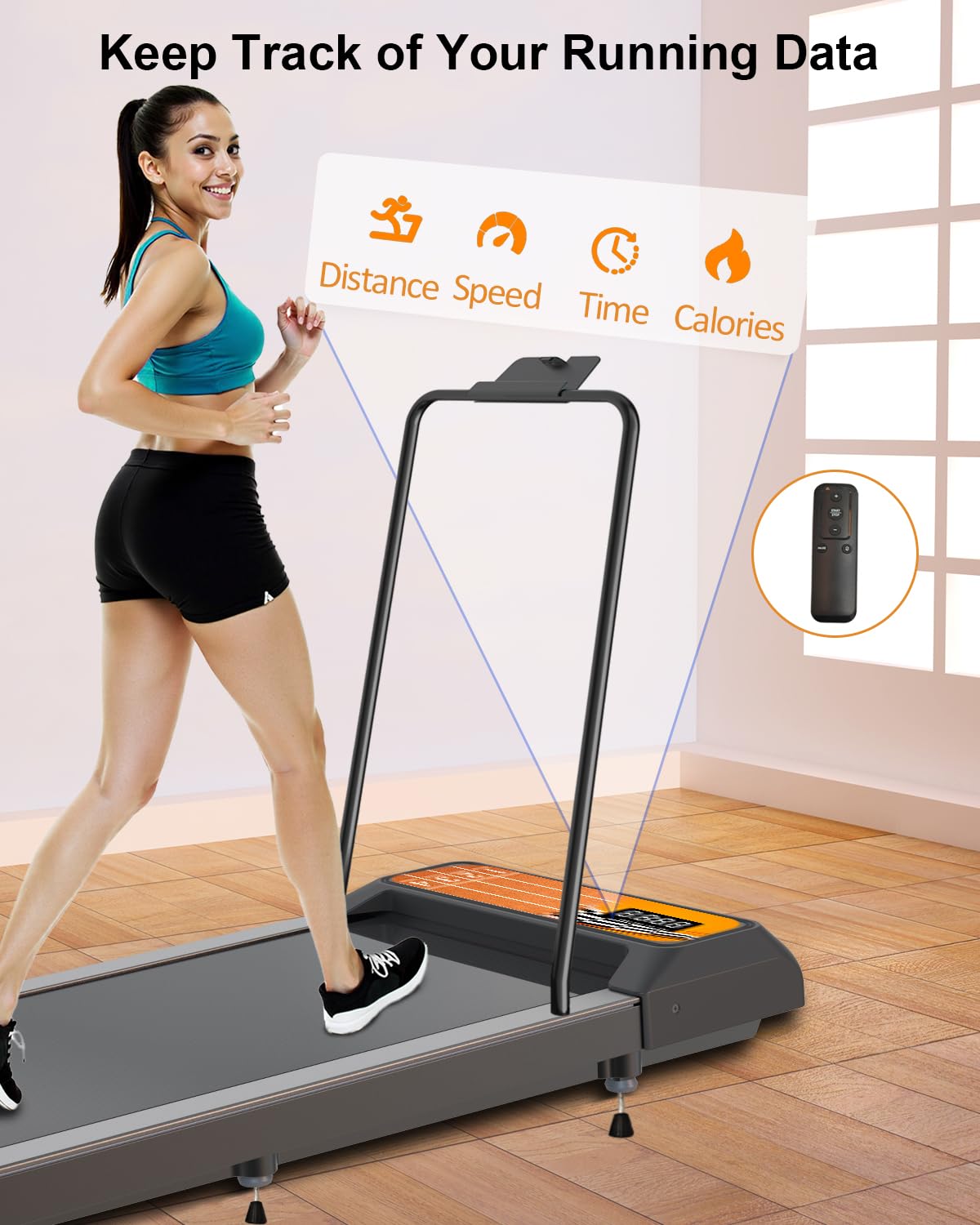 Walking Pad Treadmill With Handle Bar, 2.5 Hp Small Treadmills For Home With App Remote Control And Led Display, 4.0 Speed Porta