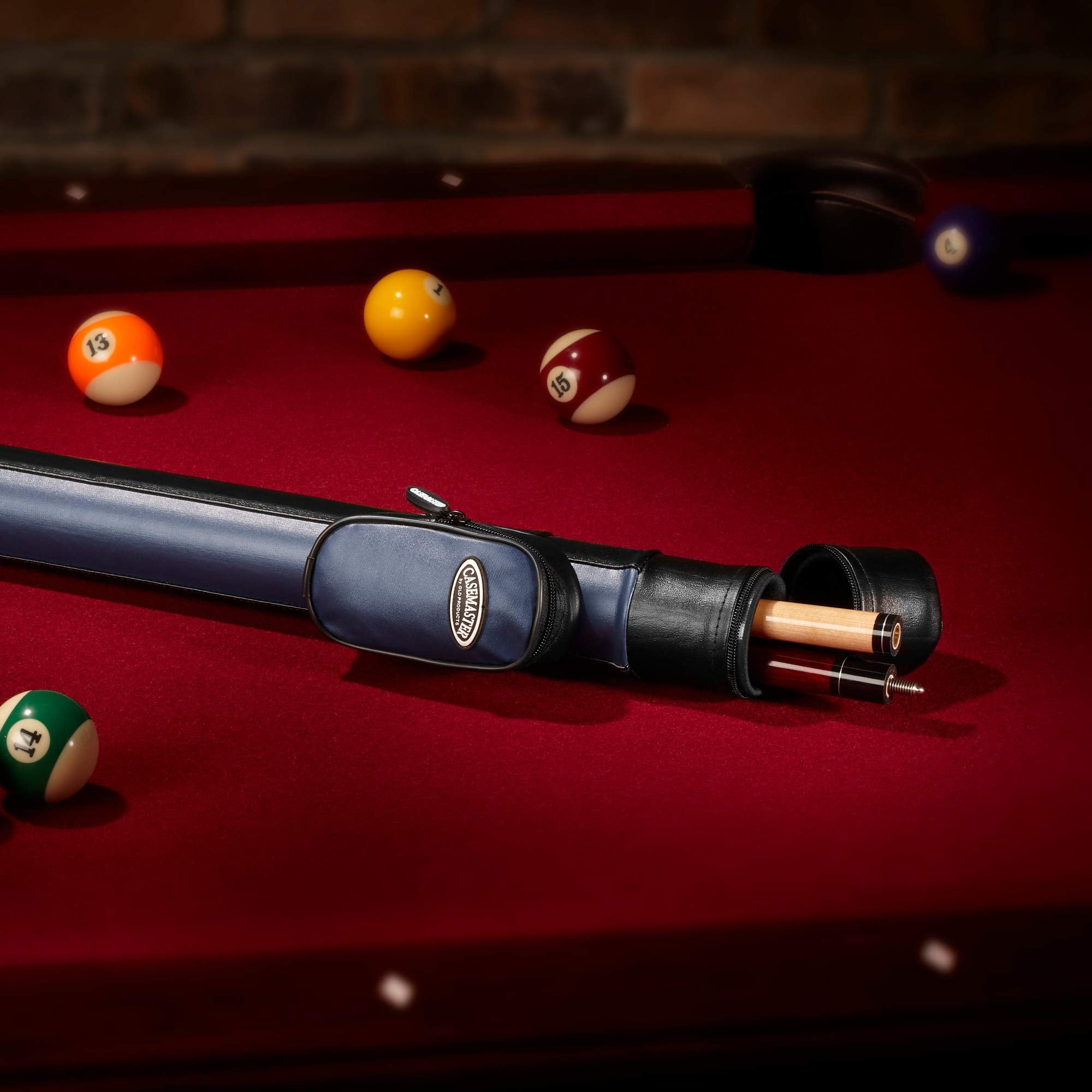 Casemaster Q-Vault Supreme Billiard/Pool Cue Hard Case, Holds 1 Complete 2-Piece Cue (1 Butt/1 Shaft), Blue