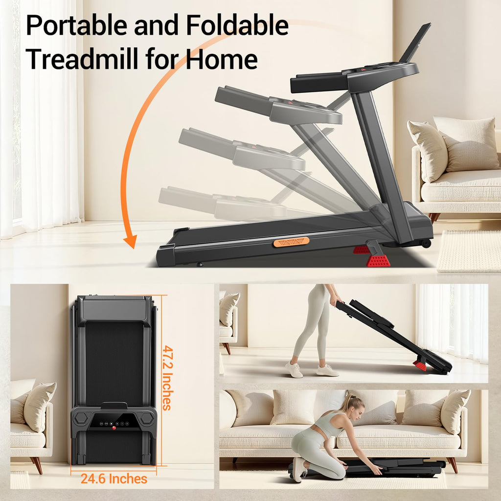 12% Incline Treadmill with Handle, 3-in-1 Portable Treadmills for Home and Office, Foldable Treadmills with 300 Lbs Weight Capac