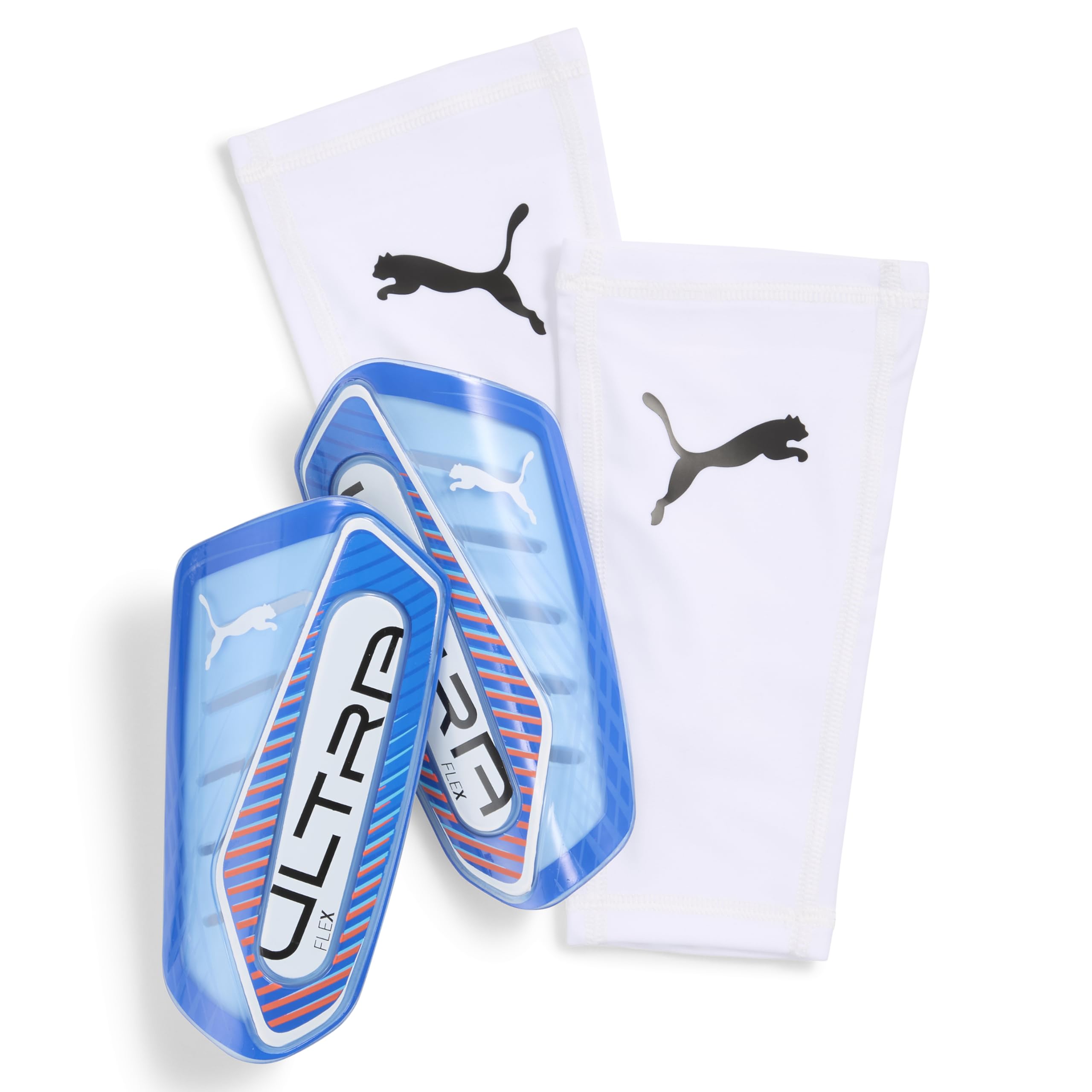 PUMA Unisex Ultra Flex Sleeve Soccer Shin Guards, Ultra Blue-White-Glowing Red AH25, L