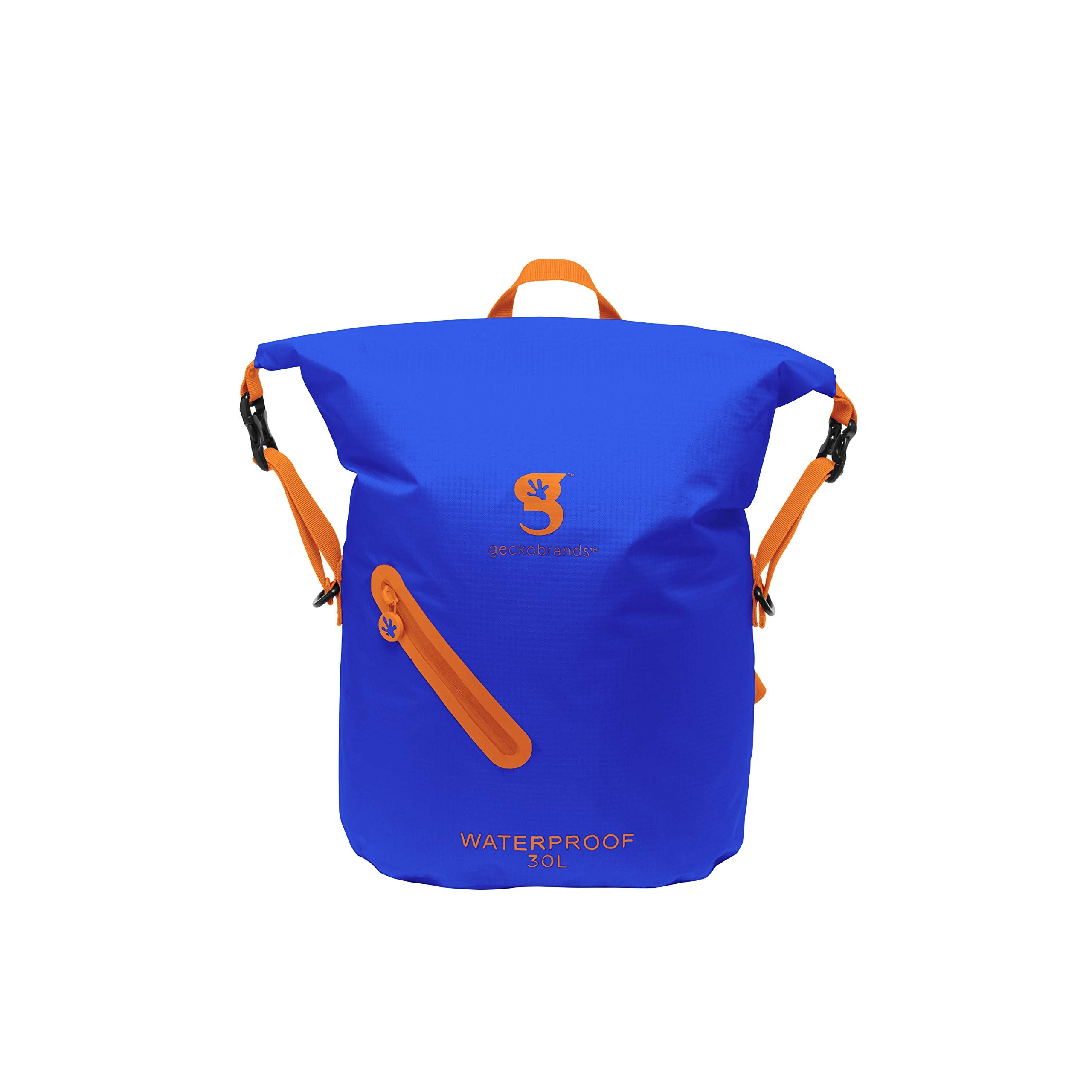 geckobrands Lightweight 30L Waterproof Backpack, Royal Blue/Orange - Watertight Backpack for Hiking and Water Activities