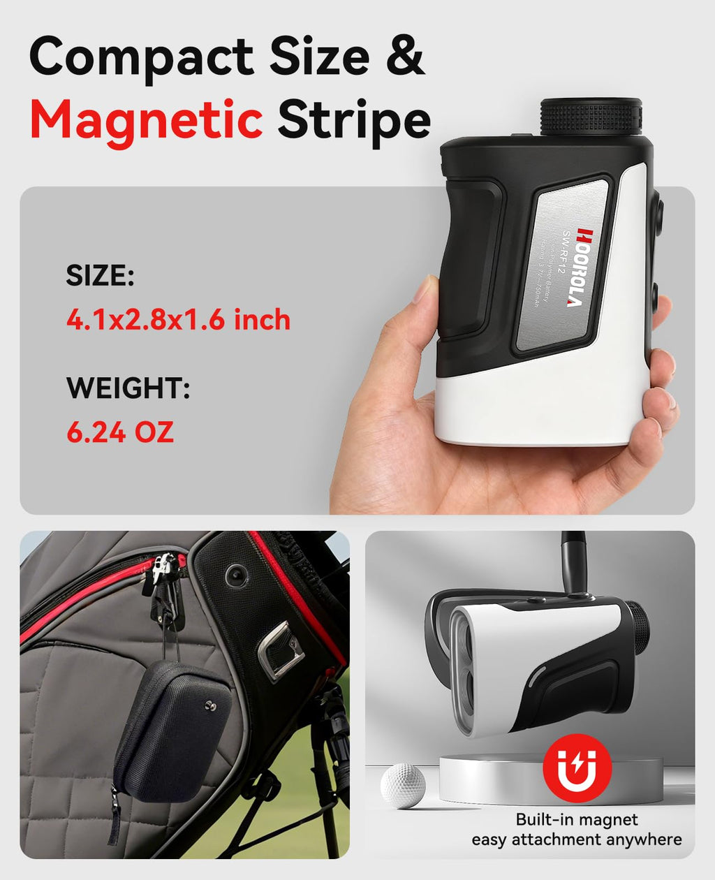 Hoorola Range Finder Golf, 1200 Yards Rangefinder with Slope, Magnetic Stripe, 7X Magnification, IP54 Water Resistant, Rechargea