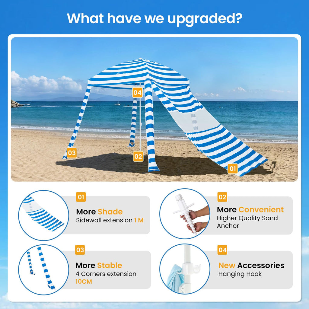 Grandekor Upgraded 6'  6' Pop Up Beach Canopy Tent For Family & Kids Upf 50+ Sun Shelter For Pool Camping With Sand Anchor Sidew