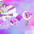 Girls Roller Skates For Big Kids Ages6-12 7 8 9 10, 4 Size Adjustable Rainbow Quad Skates With All Light Up Wheels - Best Birthd