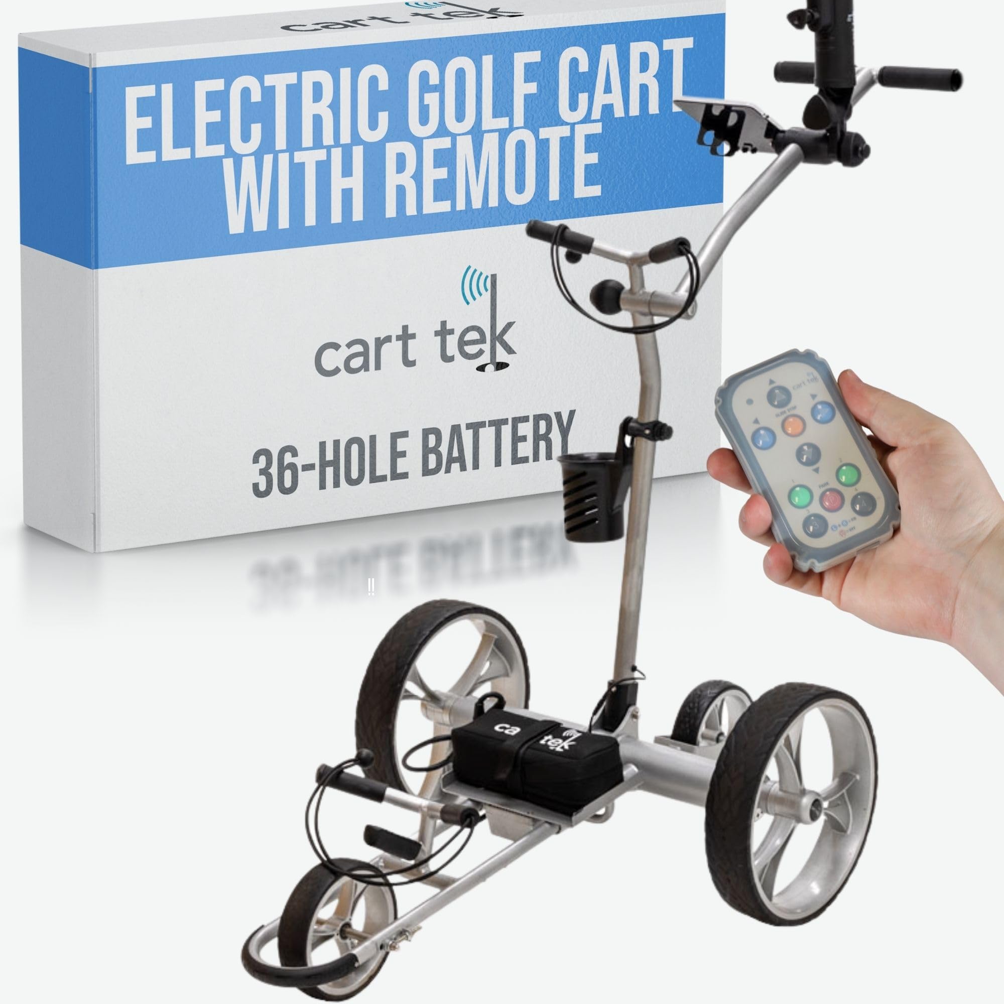 Cart-Tek Yellowstone Electric Golf Caddie Silver Lithium Battery Electric Golf Caddy W/Free Accessory Bundle! Let Be Your Caddy!
