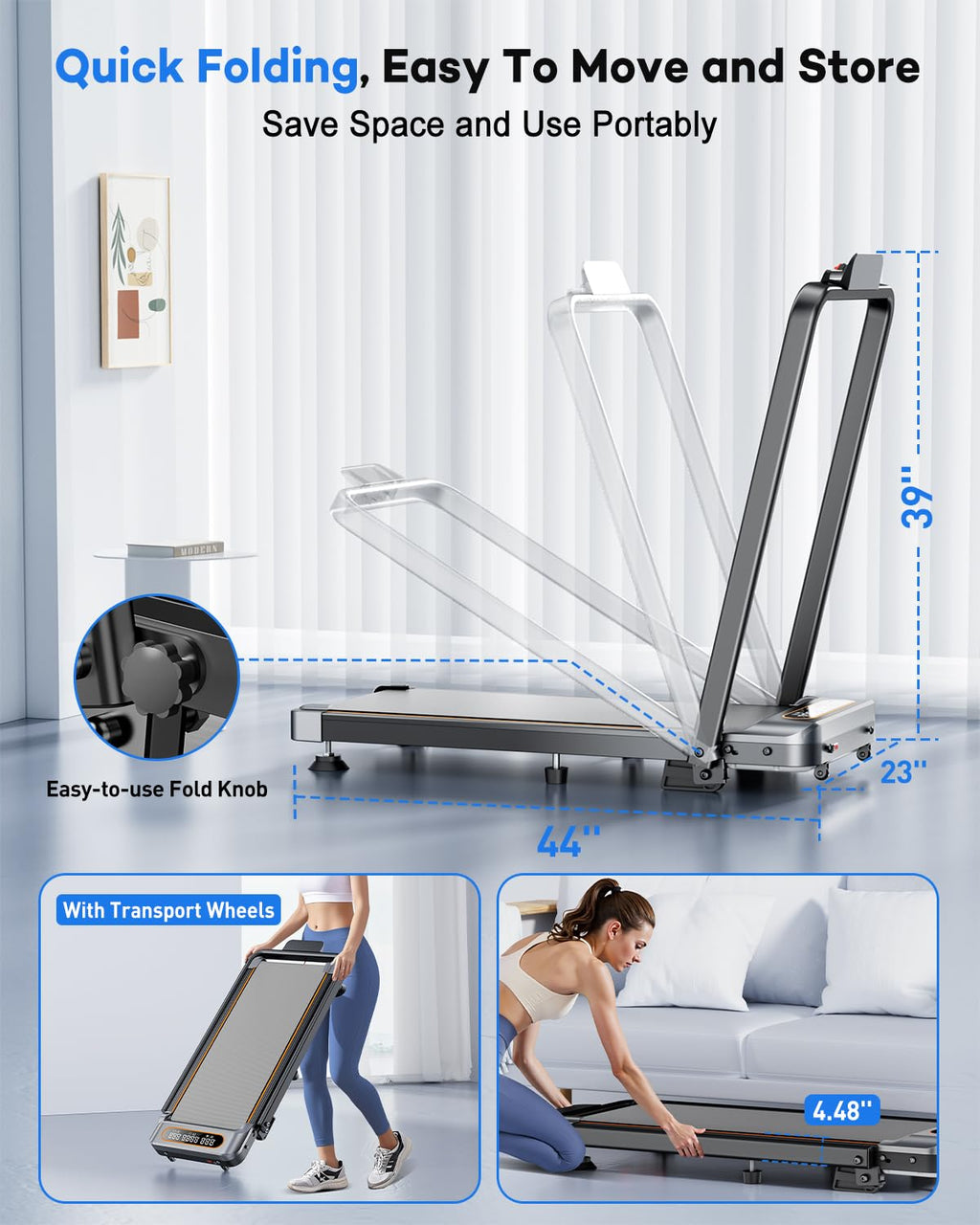 Foldable Treadmill With 10% Incline Upgrade 3.5Hp Low Noise Walking Pad Treadmill With Handle Bar Rayspace 4 In 1 Portable Under