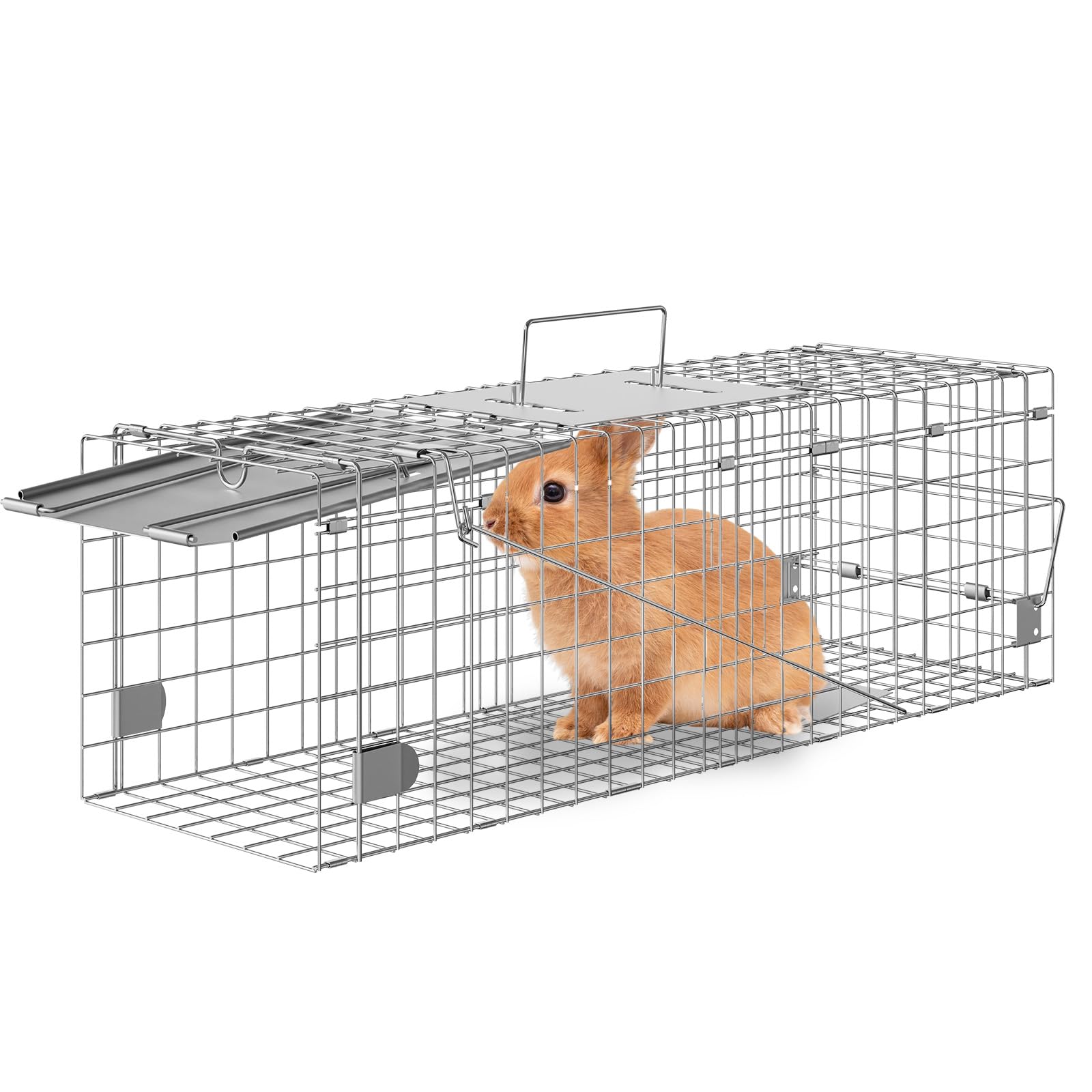 VEVOR Live Animal Cage, 24 x 8 x 8 Humane Cat Cage Galvanized Iron, Folding Animal Cage with Handle