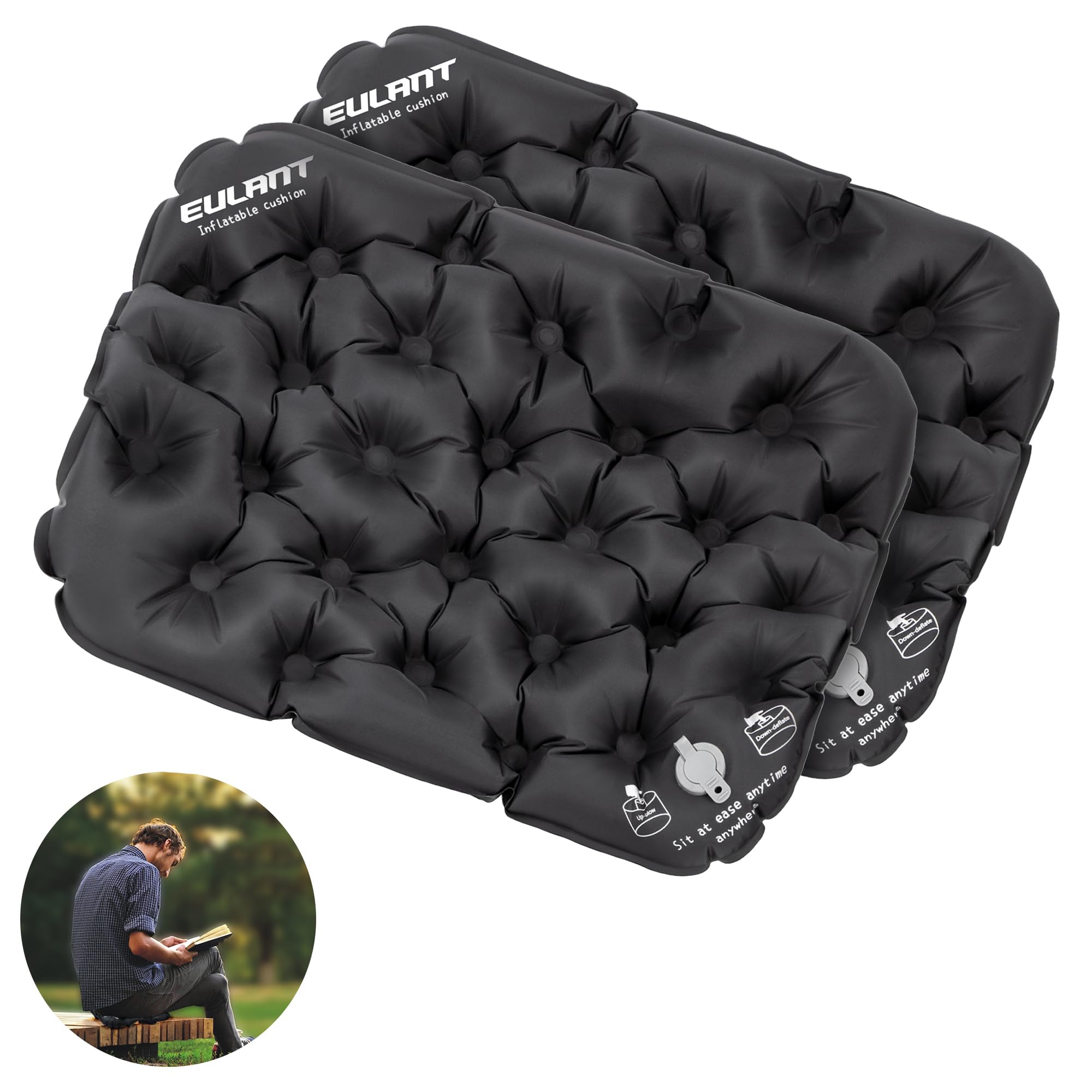 Eulant 2 Pack Inflatable Seat Cushion Lightweight Waterproof Air Cushions,Portable Travel Cushion Suitable For Camping Hiking Cl